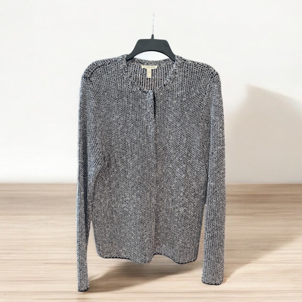 EILEEN FISHER Black&White Knit Cardigan with Organic Linen & Cotton Women's sz M